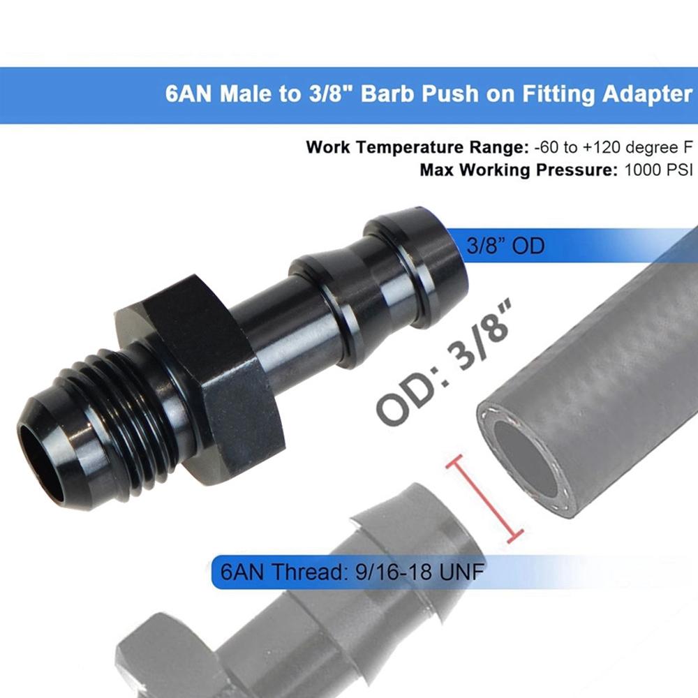 6AN Flare auf 3/8 Zoll oder auf 5/16 Zoll Schlauchadapter-Anschlüsse, Aluminium-Kraftstoffleitung männlich 8AN auf 1/2 Zoll Push-On Barb Connector Schwarz