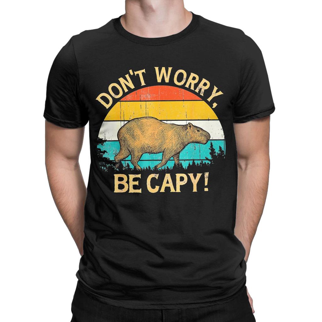 Vintage Capybara Retro Style Dont Worry Be Capy TShirt Unisex Round Neck 100 Cotton T Shirts Short Sleeve Tees Original Clothes