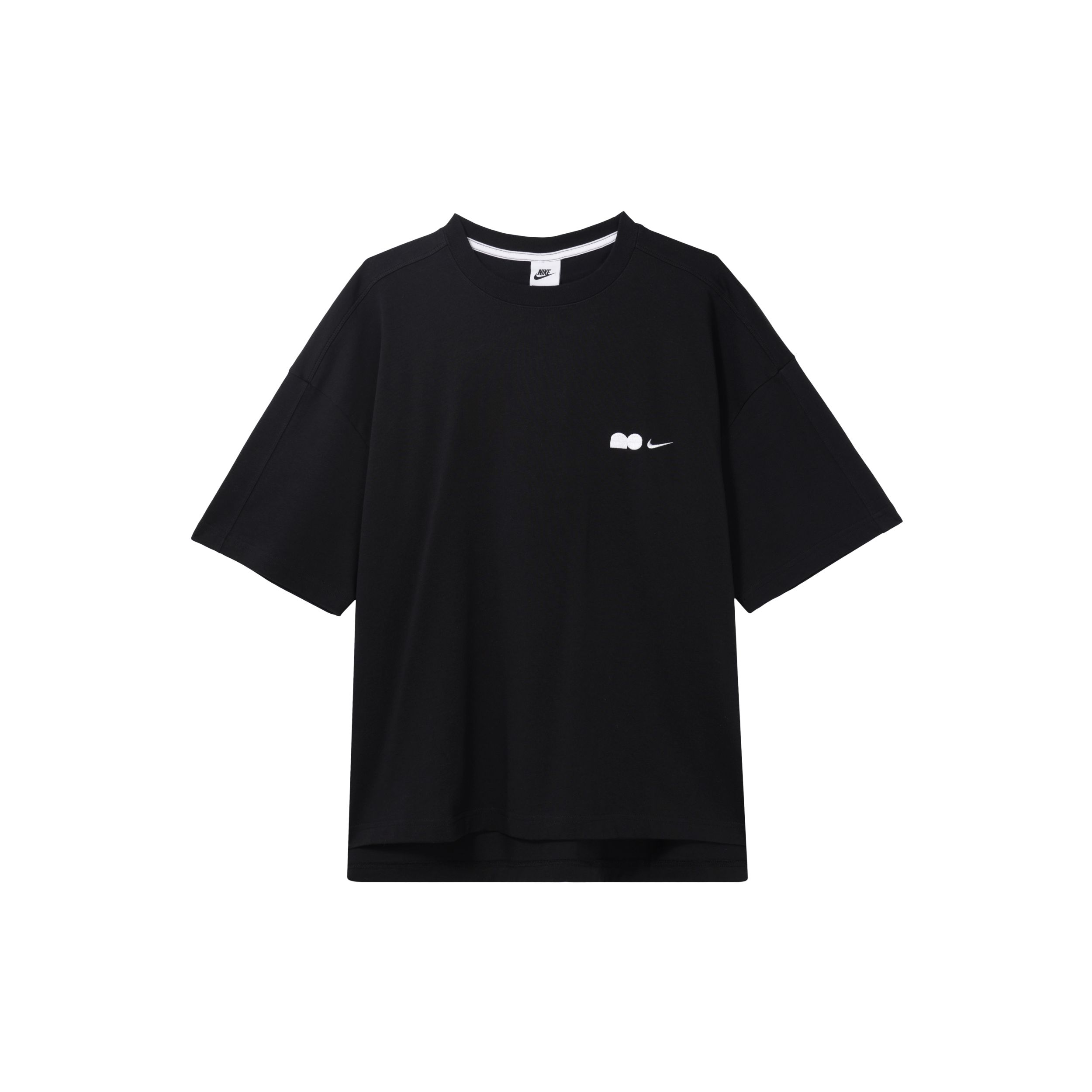 

Nike Summer Cat Вышивка Повседневный свободный круглый вырез свитер короткий рукав с заниженной линией плеч футболка женские топы черный FV0942-010 S