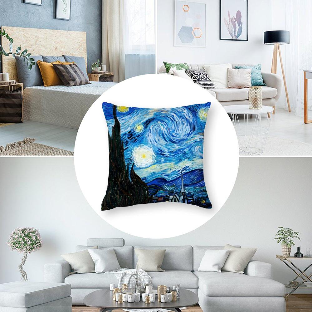 Starry Sky Van Gogh Art Oil Painting Pillow Case 3D Print Polyester Fiber 40*40Cm Home Sofa Throw Decoration Festival Gift
