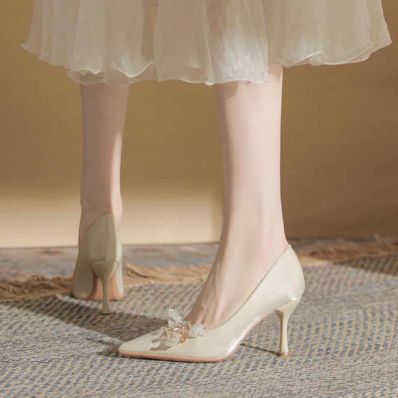 Woman 2026 Trend Luxury Pumps Pointed toe Party Ladies Shoes High Heels White Wedding Shoes Rhinestone Women's Shoes