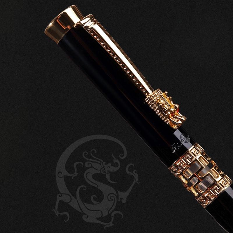 Retro Calligraphy Pen Refillable Classic Signature Pen Unique Chniese Dragon for Head Style Pen Clip for Adults Students