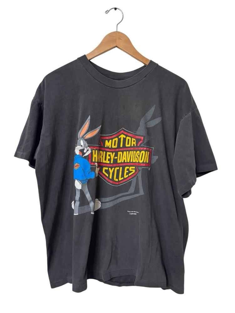 Vintage 1993 Harley Davidson Bugs Bunny Warner Bros Cartoon Black Tshirt Sz XL Unisex T-Shirt L