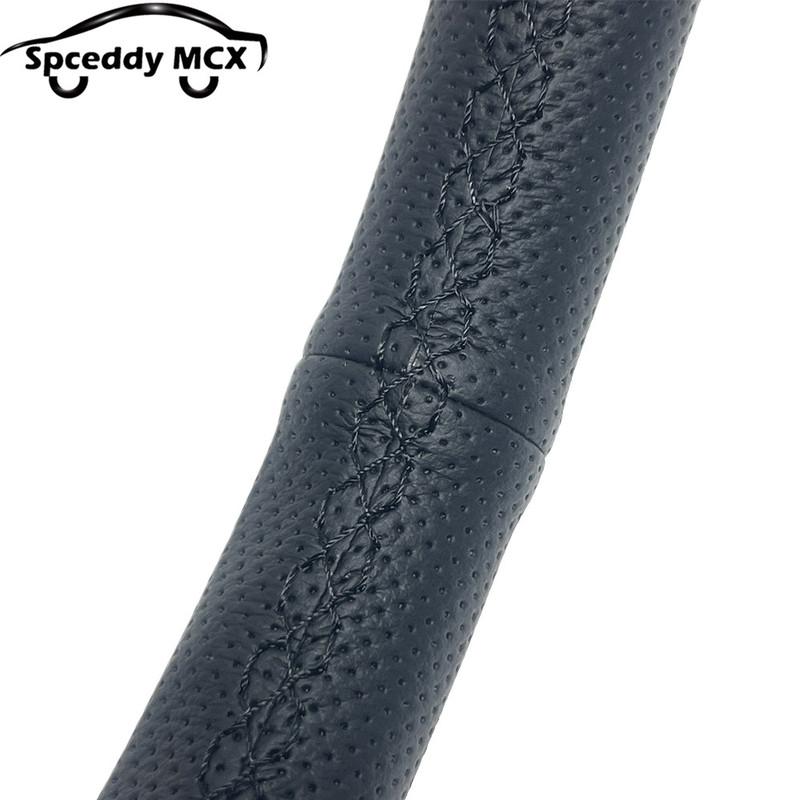 Spceddy MCX 15palcový JDM Černý Skutečná kůže Tuningový Sportovní Volant Klasický Závodní Volant Perforovaný 380mm Stříbrný