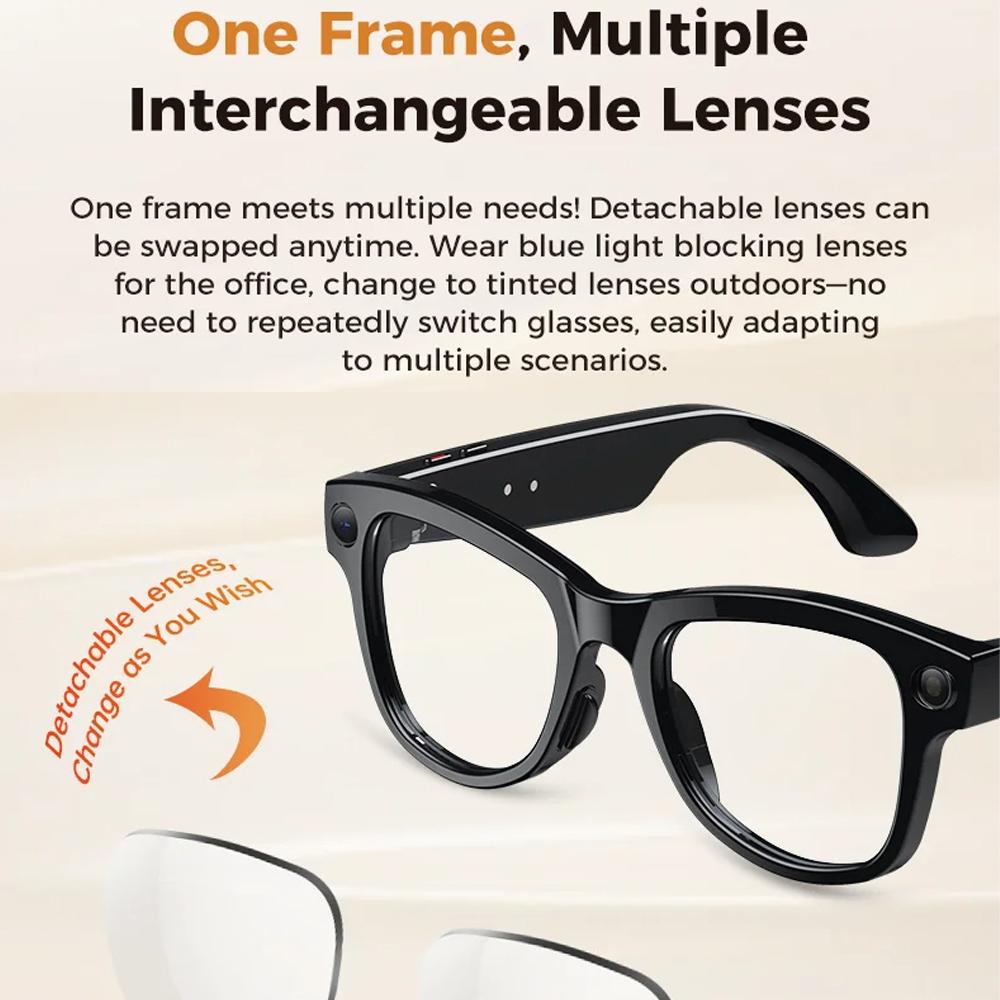 4K 800W HD Camera AI Smart Glasses Men Record Video 3790mAh Battery Languages Translation 3D Music Player Glasses With Camera