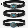 Kék Türkiz Övcsat Western Retro Design Patinázott Ezüst Műbőr Széles Navajo Etnikai Stílusú Öv