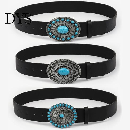 Kék Türkiz Övcsat Western Retro Design Patinázott Ezüst Műbőr Széles Navajo Etnikai Stílusú Öv