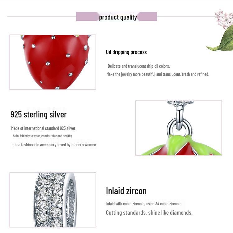 Ziyun Sweetheart Strawberry S925 Silver Pendant - Cute DIY Handmade Beaded Jewelry SCC1537