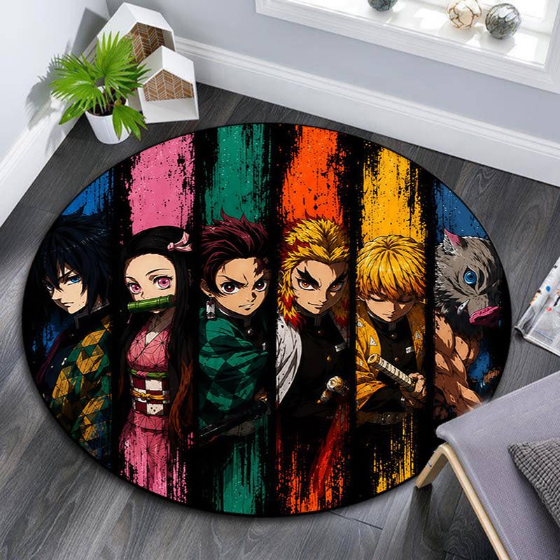 Demon Slayer Round Area Rug,Carpet Rug for Living Room Bedroom Sofa Playroom Decor,Non-slip Floor Mat