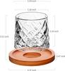 Crystal Whiskey Cup Set with Bamboo Coaster Gift Box Transparent  2 Pack 10 oz