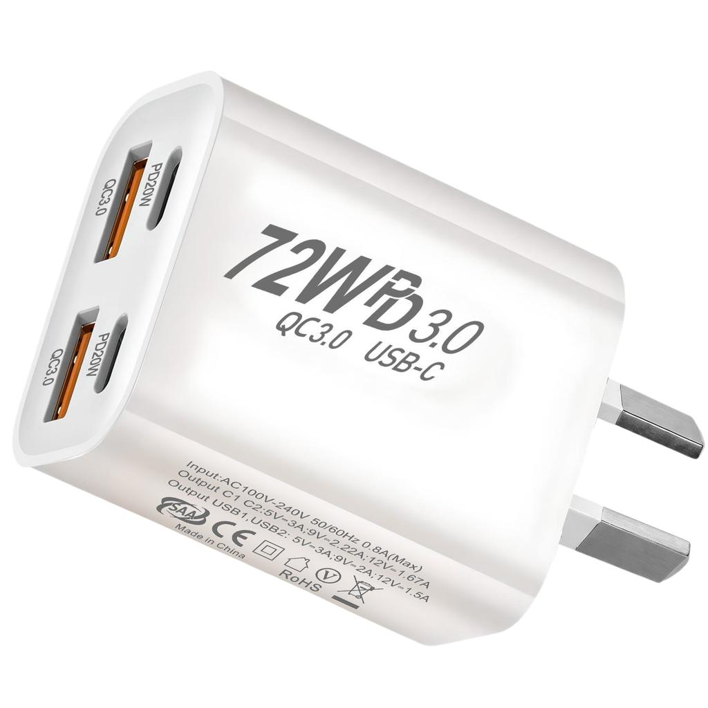 Multi Ports USB Charger 71W Fast Charging Type C Phone Adapter For iPhone Samsung Xiaomi Redmi EU/US/AU/UK Plug Wall Charger