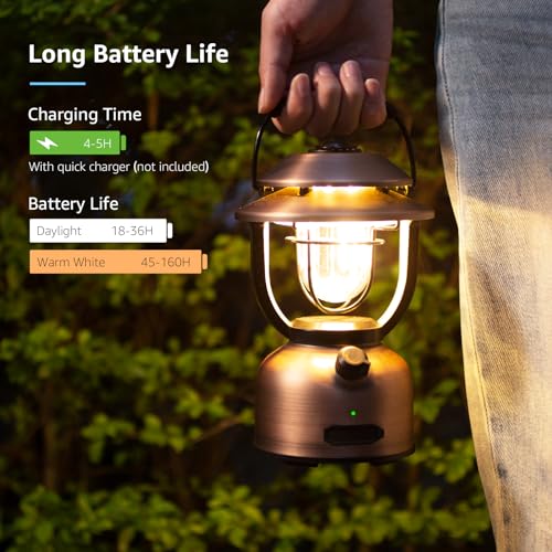 Lepro Lantern, Type-C USB Rechargeable, 15000mAh, Retro LED Lantern, Stylish Camping Lantern, Antique Style, Solo Camping Lantern [336 Hours of Contin