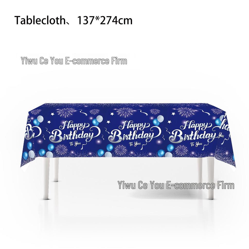 Blue & Silver Birthday Party Tableware Set - Includes Plates, Cups, Tablecloth