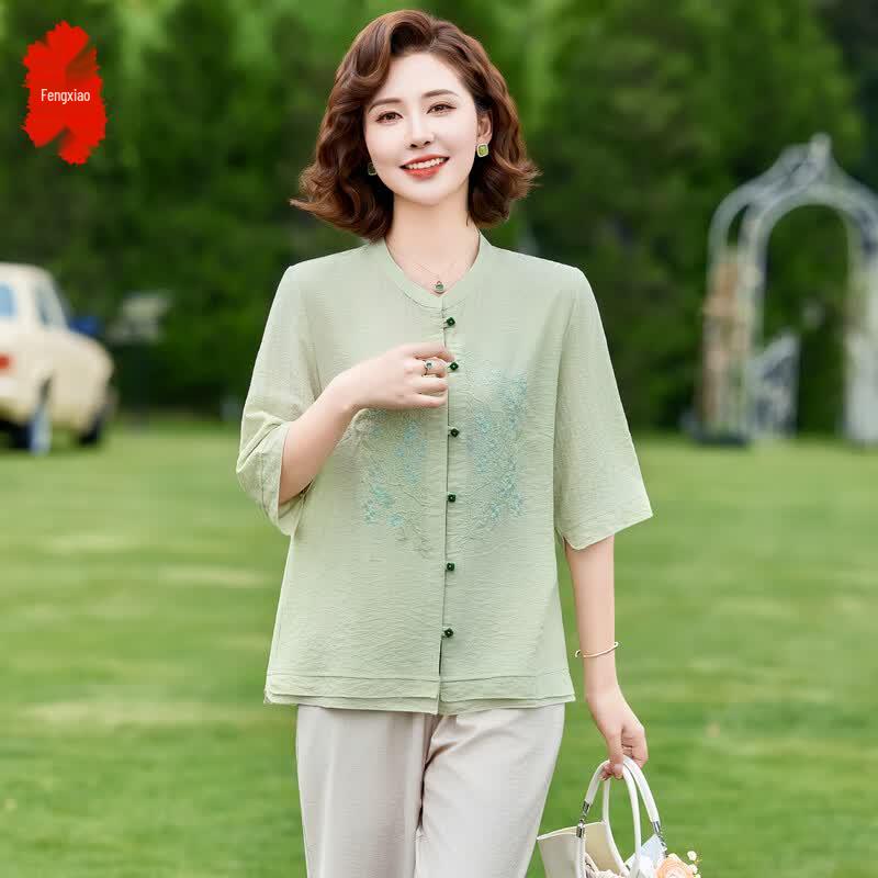 

Elegant Chinese Style Plus Size Women s Summer Shirt Set 4XL