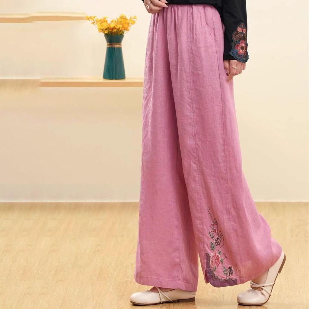 Women's Spring and Summer Thin Literature Plus Size Elastic Waist Draping Straight Solid Colour Versatile Casual Trousers