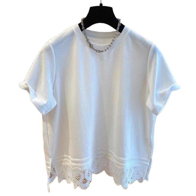 White Lace Short-sleeved T-shirt Women's Summer 1116 New Loose Cotton Half-sleeved T-shirt Bottoming Shirt Top