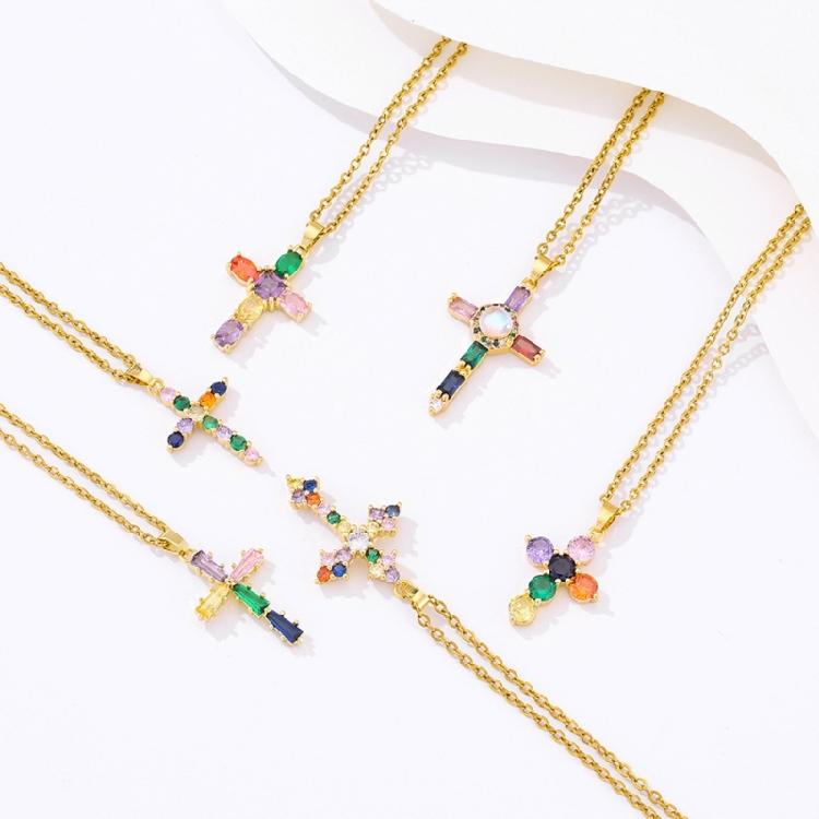 Zircon Pendant Necklace Crystal Cross Necklace for Women Jewelry Accessories