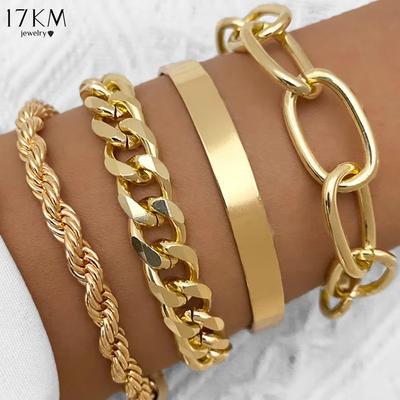 17KM 4 Stück Punk Gold Farbe Cuban Link Kette Armband Set für Frauen Vintage Schlange Kette Charm Armreifen Paar Schmuck Geschenke