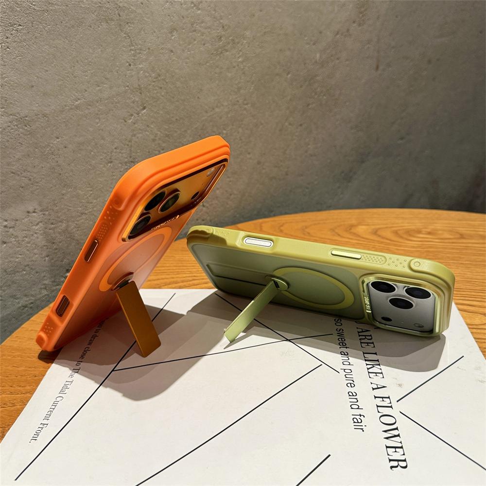 For Magsafe Folding Stand Magnetic Clear Case For iPhone 17 16 15 14 13 12 11 Pro Max Plus Air Matte Translucent Back TPU Cover