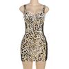 Winter Women's Sexy Spice V-neck Waist Sexy Color Contrast Leopard Print Halter  Dress