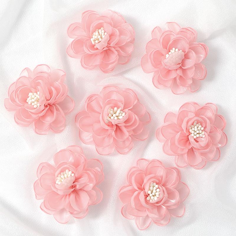 2/5/10Pcs 5cm Organza Chiffon Fabric Flowers DIY Wedding Dress Clothing Shoes Hats Decoration Hairpin Jewelry Accessories