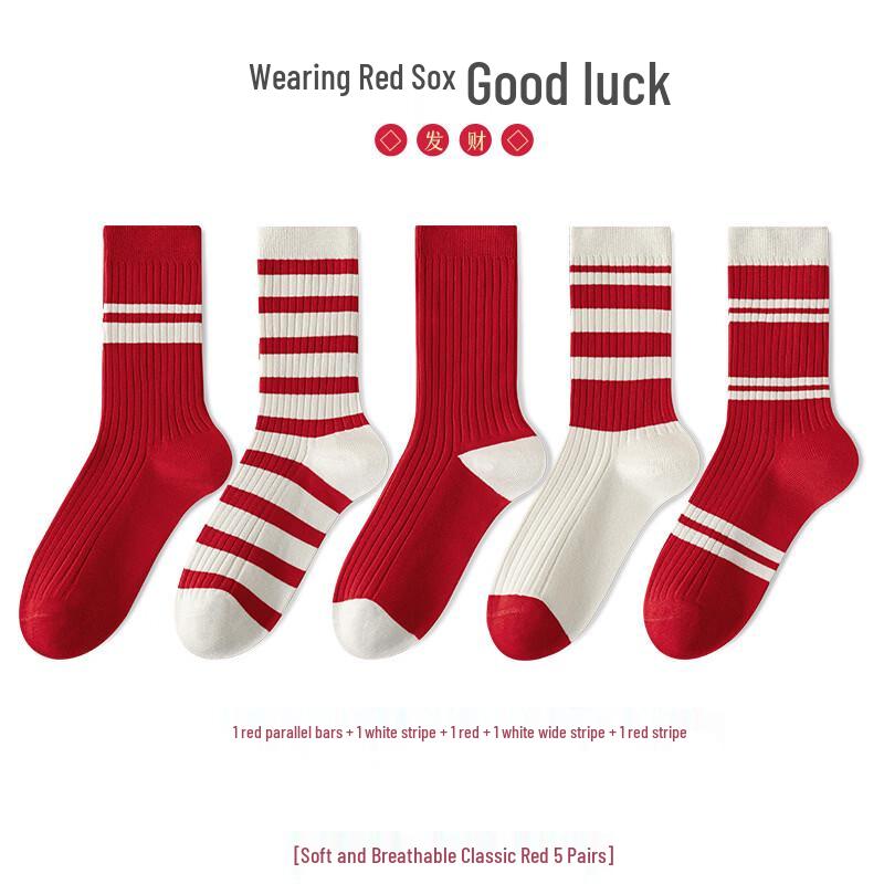 Yuzhaolin Women s Red Mid-Calf Socks M