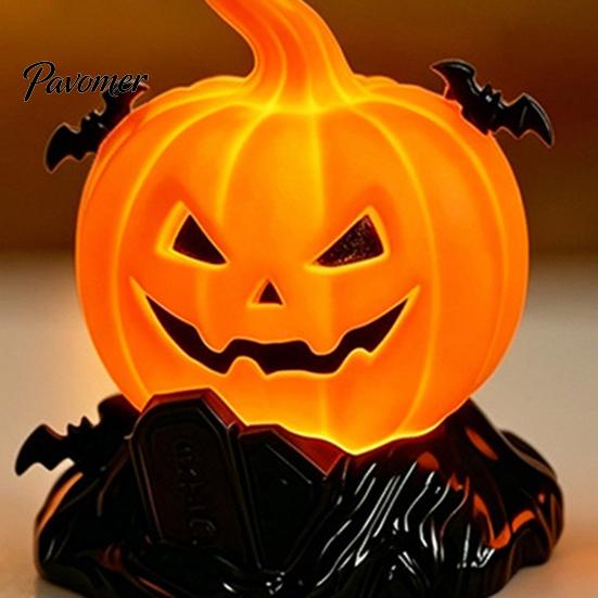 Tabletop Centerpieces for Bar 2Pcs Halloween Pumpkin Night Light, Flameless LED Candle Lamp with Bat Indoor Holiday Atmosphere Lamps Decor,