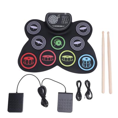 Elektronisches Schlagzeug-Set Wiederaufladbar 9 Pads Tragbares Roll-Up Drum Pad Kit Mit Pedalen Schlagzeugstöcken Dual-Lautsprecher