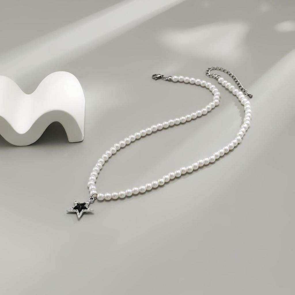 Diamond Inlaid Star & Pearl Hip Hop Necklace - Trendy Retro Men's Jewelry
