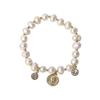 Korean Style Adjustable Freshwater Pearl & Zircon Beaded Coin Bracelet