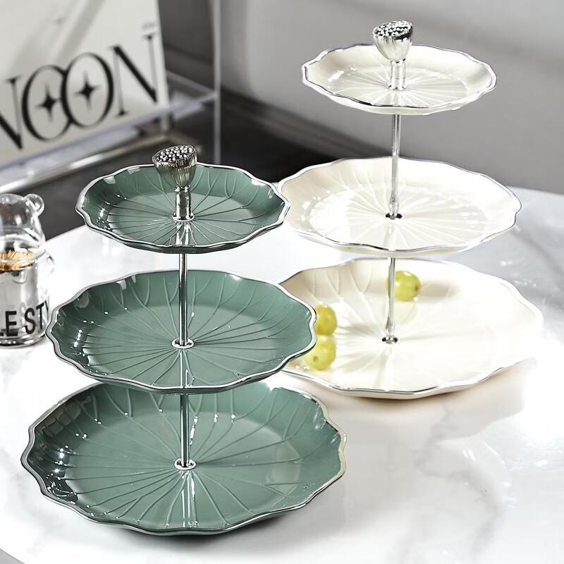 Elegant Lotus Silver Rim Three-Tier Fruit Plate