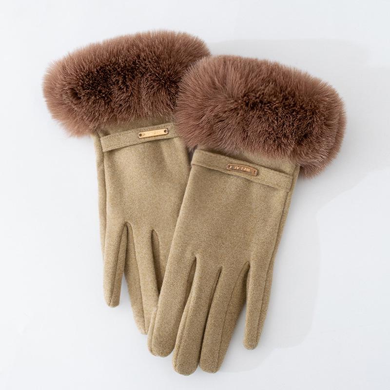 Women's Velvet Rabbit Fur Fleece-Lined Cycling Gloves - Warm, Non-Slip, Windproof, Thick Winter Gloves