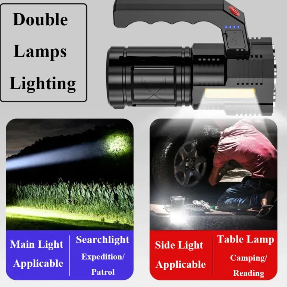 Portable LED Quad Core Strong Light Flashlight USB Rechargeable Waterproof Handheld Lantern Flashlights for Outdoor Camping