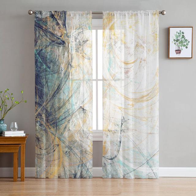 Paint Abstract Geometric Yellow Tulle In Sheer Curtains For Living Room Bedroom Kitchen Window Treatment Chiffon Curtain Blinds