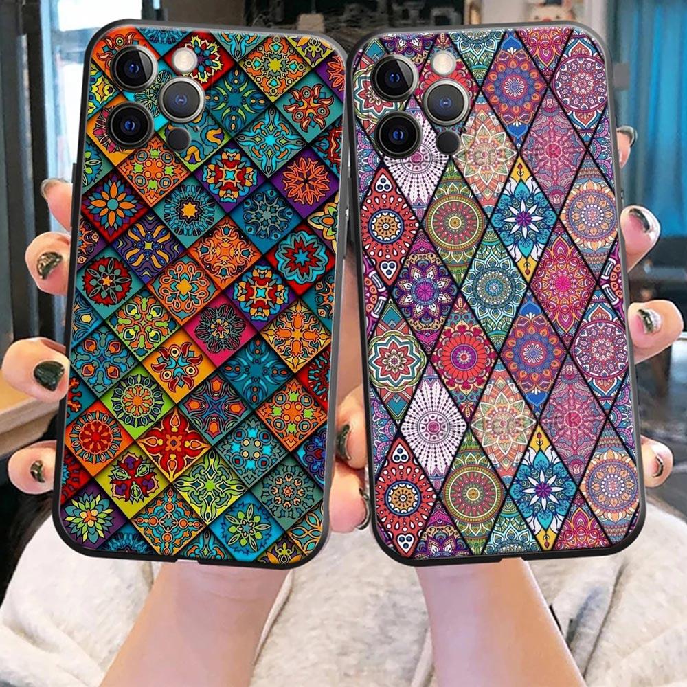 Retro Bohemian European Color Pattern Phone Case for iPhone 14 15 Pro 7 8 Plus SE 2022 11 12 13 Pro Xs Max Mini Cases Soft Cover