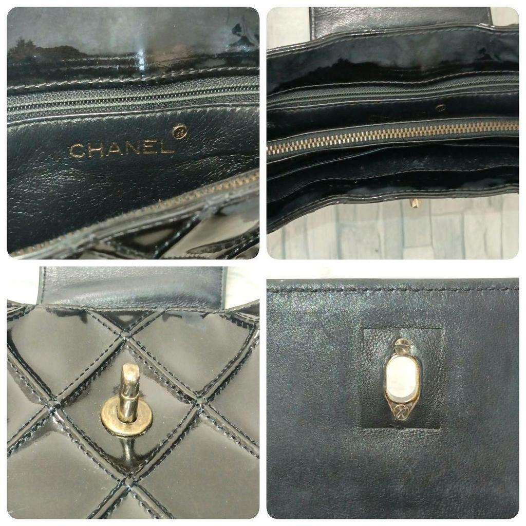 Chanel Matelasse Quilted Shoulder Bag Tote Bag Patent Leather, Black, CC Logo, Silver-tone Hardware