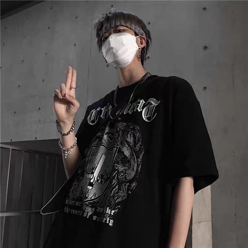 Harajuku Retro Style Hip Hop Street Trend Letter Print Top Men's and Women's Summer Crew-neck Loose Short-sleeved T-shirt