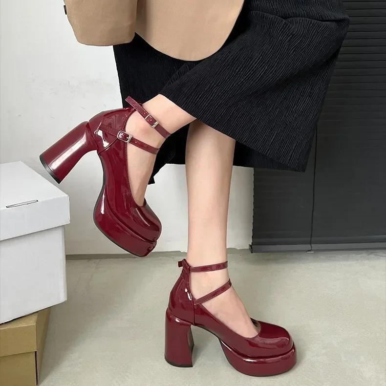 Fashion Designer Platform Women Mary Jane Shoes Fashion Elegant Double Buckle Thick Heel Shoes Ladies Dress Pumps High Heel Party Shoes