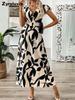 Women's Summer Fashion Printed V-Neck Ruffled Dress