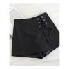 Schwarzer Anzug A-Linie Unregelmäßige Kordelzug-Shorts - Frühling/Sommer Lässig Weitbein Stiefelrock Hose.