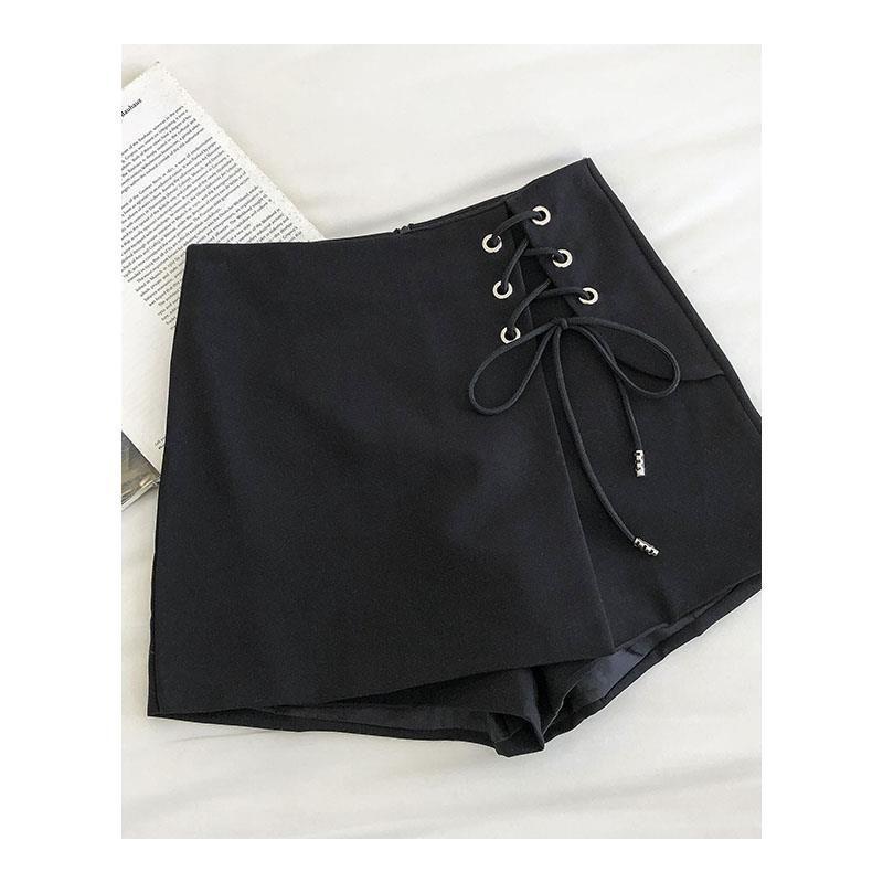Schwarzer Anzug A-Linie Unregelmäßige Kordelzug-Shorts - Frühling/Sommer Lässig Weitbein Stiefelrock Hose.