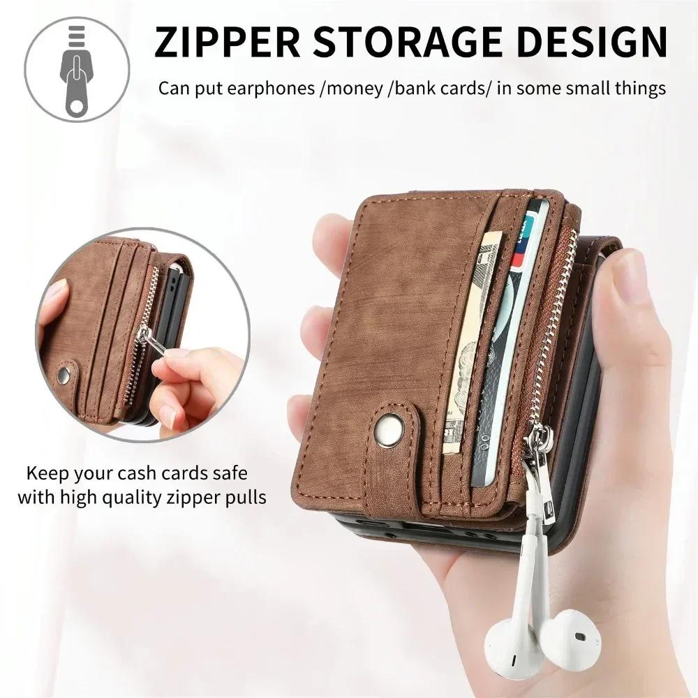 Faux Leather Galaxy Z Flip 6 Wallet Phone Case with Removable Card Holder for Samsung Z Flip 5 4 3 Flip5 Flip4 Flip3 5G Cover