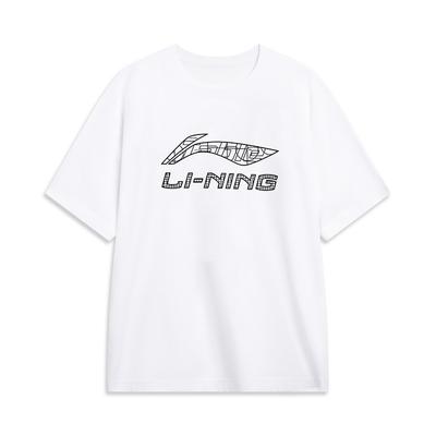 Li Ning Série Mode Sport Logo Lettre Col Rond Confortable Polyvalent Ample T-Shirt Manches Courtes Unisexe T-Shirt Blanc AHSU833-2