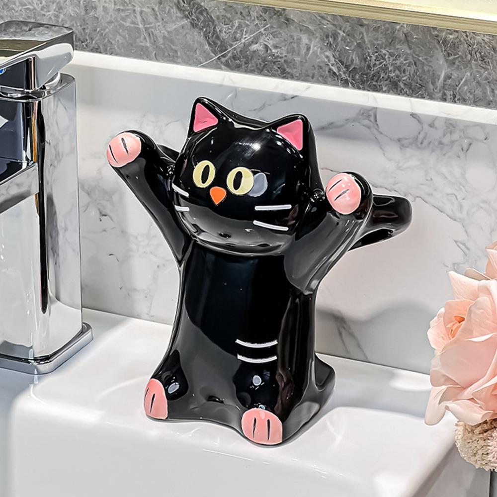 Cartoon Animal Cat Toothbrush Holder Anti-Slip Base Toothpaste Storage Shelf Bathroom Organizer
