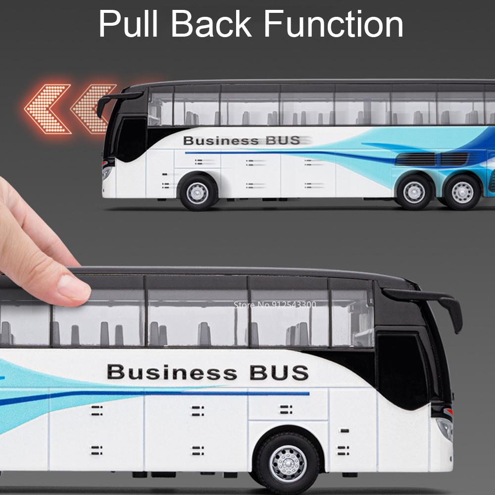 1:30 Business Bus Model Toy Car Metal Die-cast Music Light Doors Opened Long-distance Single-layer Truck Models Holiday Gifts