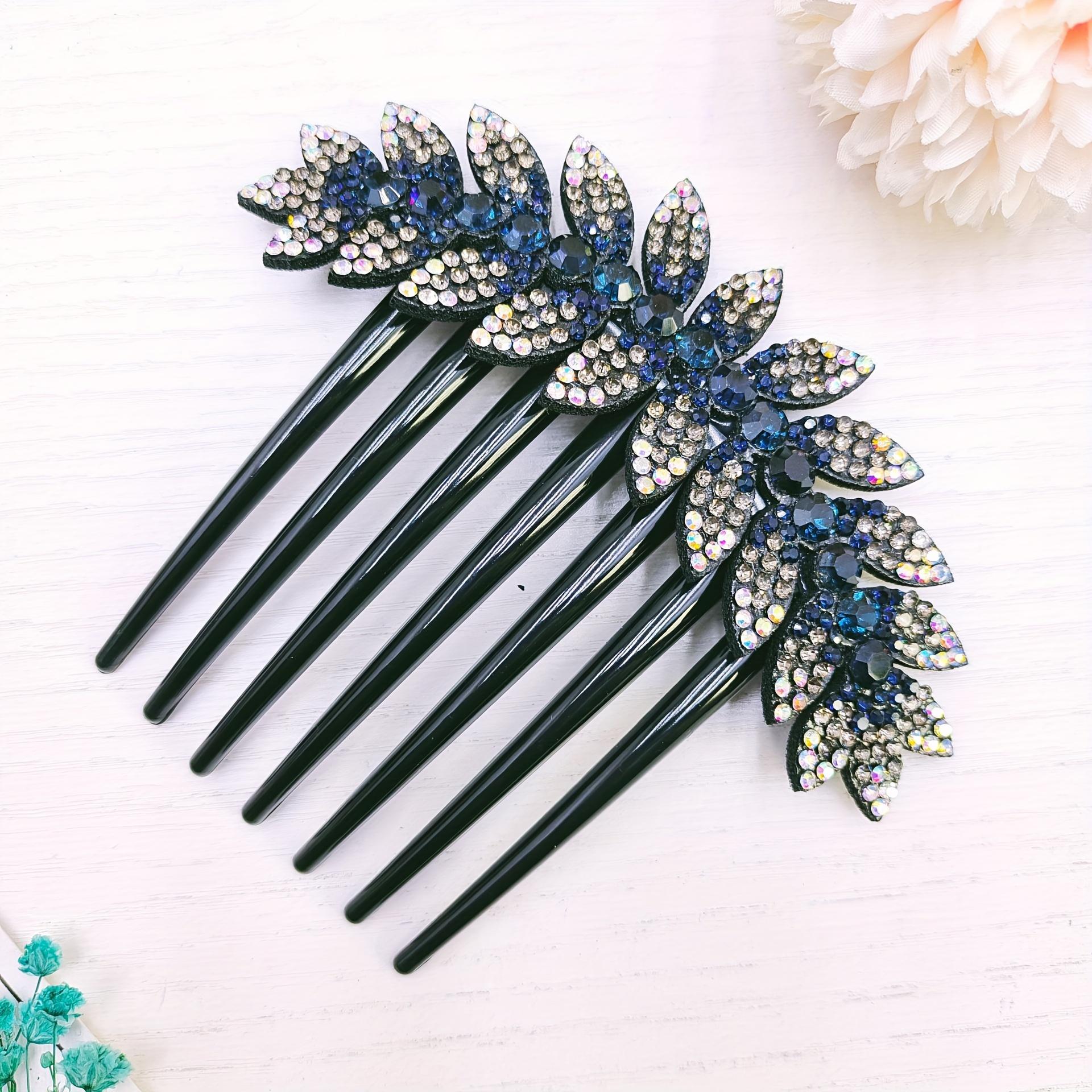 

Элегантные гребни для волос с хрустальными цветами, 1 шт., дизайн листьев со стразами, сверкающие заколки для волос с драгоценными камнями и длинными зубцами 1pc светло-синий