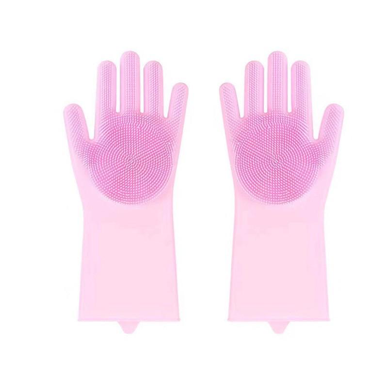 Silicone Dishwashing Gloves with Thickened Palm and Massage Brush for Durable Hand Protection.