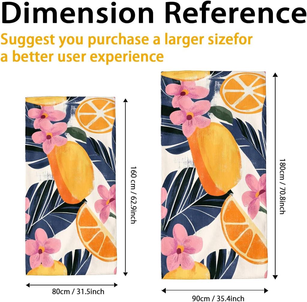 1pc Tropical Fruits Beach Towel Yellow Citrus Floral Microfiber, Quick Dry Absorbent Sand Free Soft Lightweight Travel Blanket