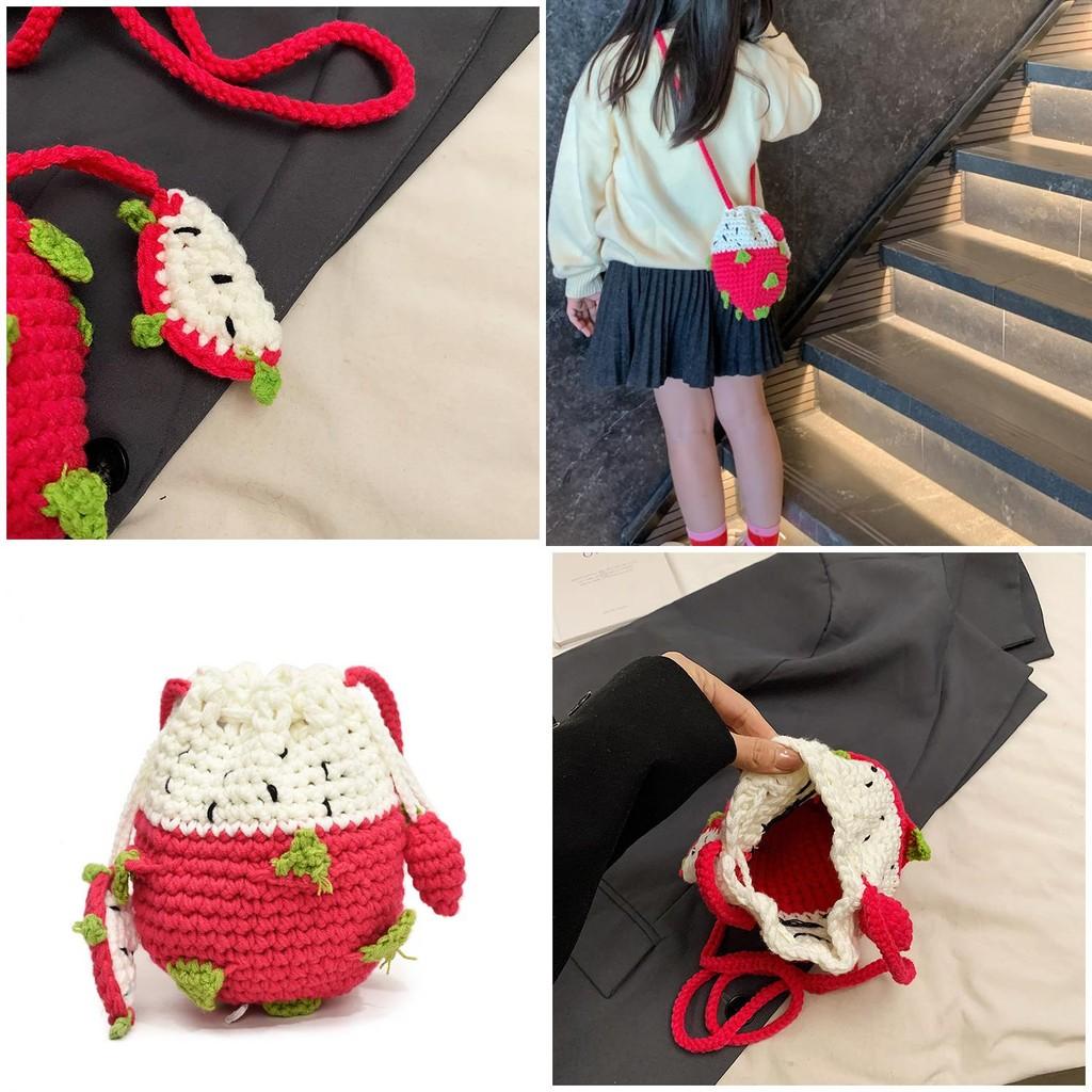 Charming Knitted Children's Bag With Adorable Dragon Fruit Design For Boys And Girls