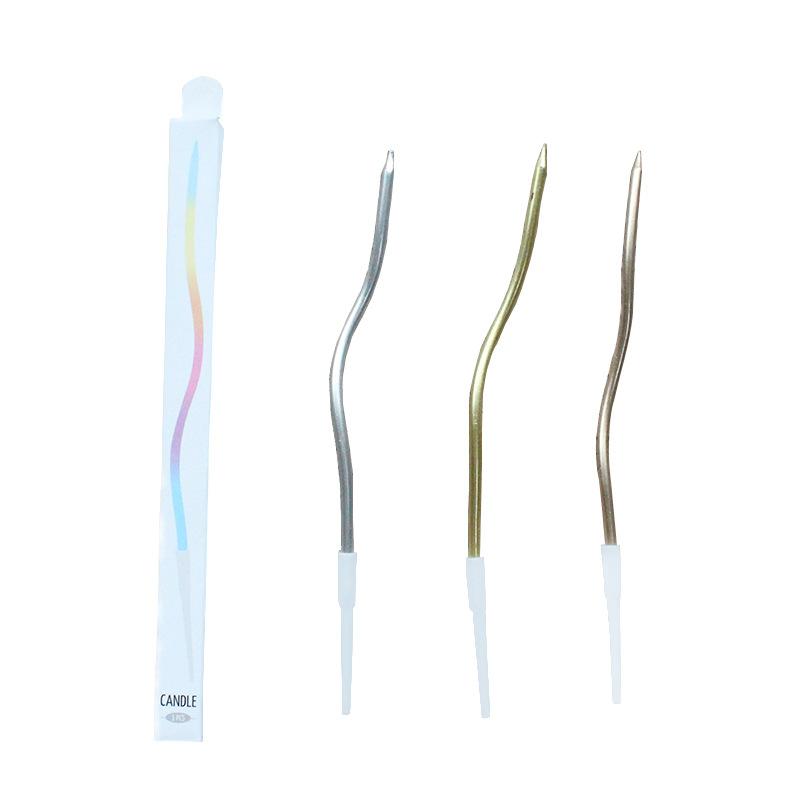 Boxed Gold Plated Single Curved Birthday Cake Candle Party Baking Decoration Golden Silver Curved Candle